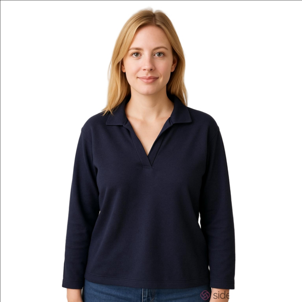 Womens Collared Pullover Navy Blue Sweatshirt